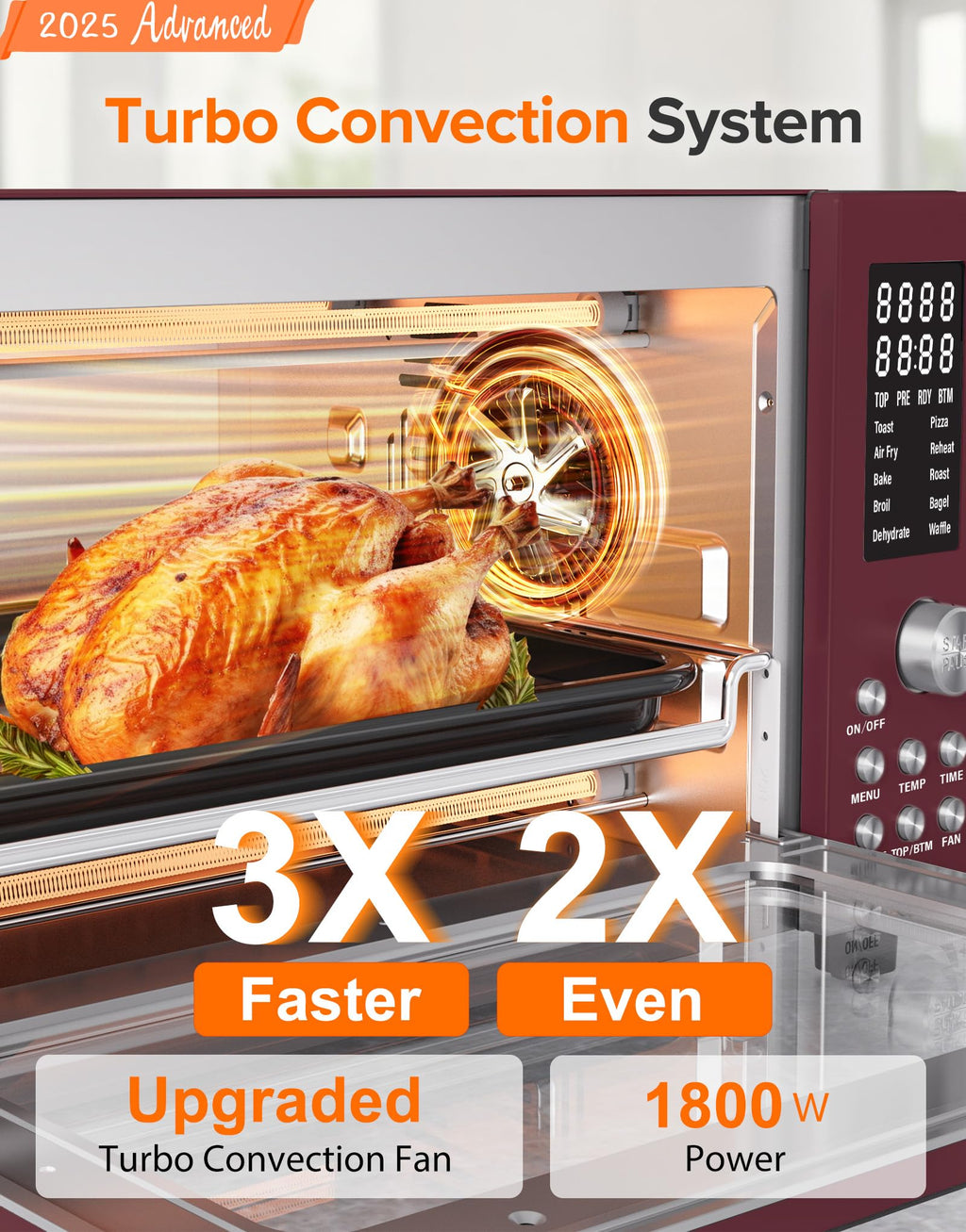 Nuwave Bravo Pro Smart Air Fryer Toaster Oven Combo, 10-in-1 Functions with Quicker & Even Crisp Technology, 1800W, 50-450°F, PFAS-Free, 21QT, Cinnamon