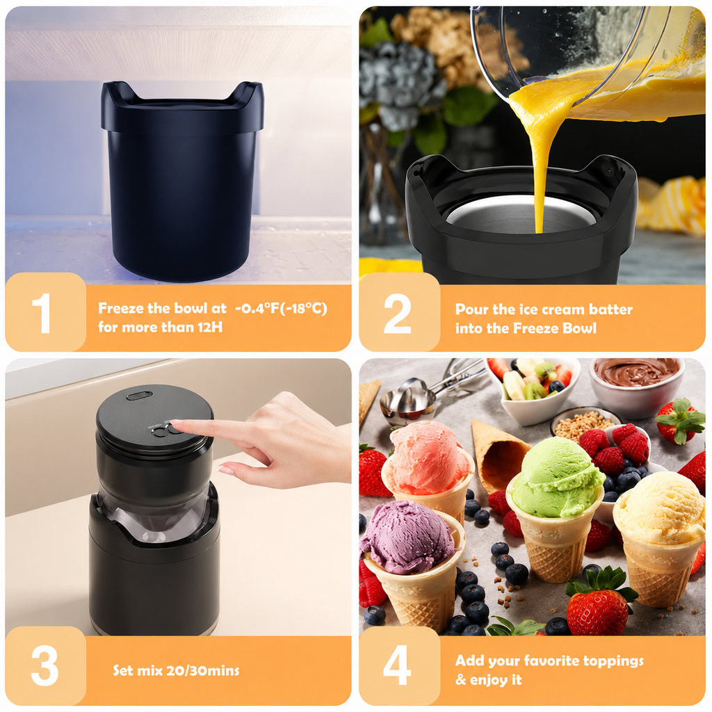 Homemade Delights | Portable Ice Cream Maker with Automatic Operation | Compact Design for Effortless Frozen Treats